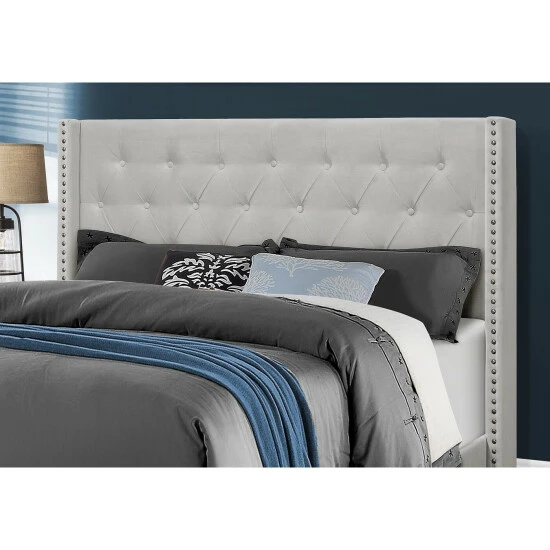 Best Sale π Copper Grove Butmas Light Grey Velvet Queen Bed With Chrome Trim π₯° - Image 4