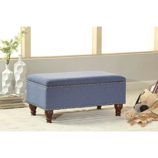 New π₯° Copper Grove Compiegne Blue Storage Bench With Nailhead Trim π