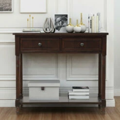 Coupon 💯 Copper Grove Bradda 2-drawer Console Table With Bottom Shelf Retro Grey 🥰