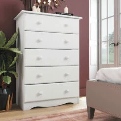 Outlet ❤️ 100% Solid Wood Copper Grove Caddo 5-drawer Chest White 💯