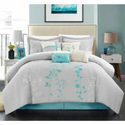 Buy 🔥 Copper Grove Hazlet Turquoise 8-piece Embroidered 8-piece Comforter Set 😉