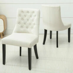 Promo 𧨠Copper Grove Coldspring Linen/Wooden Roll-top Tufted Dining Chair (Set Of 2) Grey β