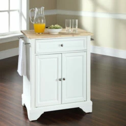 Best deal 🌟 Copper Grove Slade Natural Wood Top Portable Kitchen Island In White Finish 👏