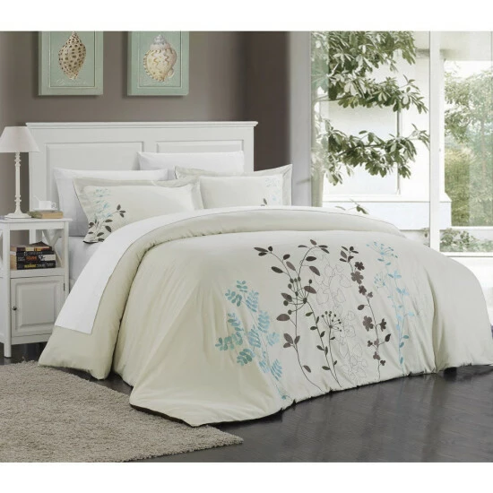 Deals π Copper Grove Burwell Floral Embroidered Microfiber 3-piece Duvet Cover Set Beige β