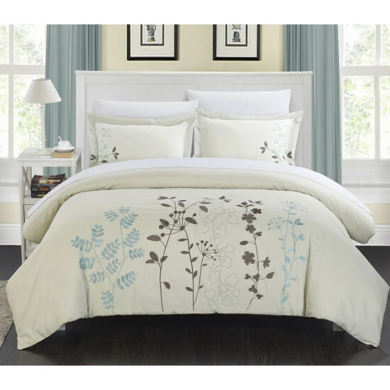 Deals π Copper Grove Burwell Floral Embroidered Microfiber 3-piece Duvet Cover Set Beige β - Image 4