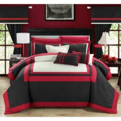 New 🎉 Copper Grove Minesing 20-piece Red And Black Color Blocked Comforter Set 👍