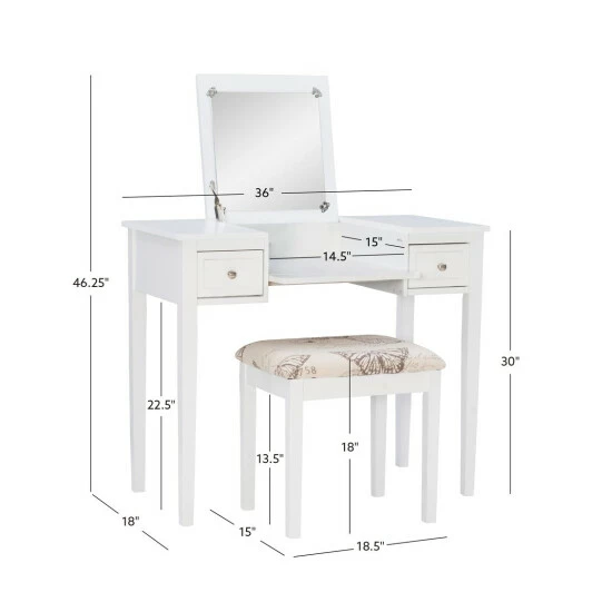 Discount π₯ Copper Grove Alcea White Vanity Table With Mirror & Stool π€© - Image 4