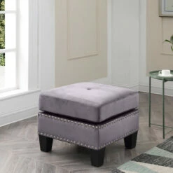 Outlet 🥰 Copper Grove Meharrize Tufted Velvet Ottoman Grey 🤩