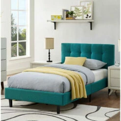 Wholesale ⭐ Copper Grove Silistra Twin-size Teal Fabric Platform Bed With Tufted Headboard 🌟
