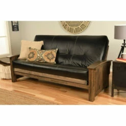 Best Sale 💯 Copper Grove Kostandovo Futon In Rustic Walnut With Faux Leather Mattress Oregon Trail Java 🥰