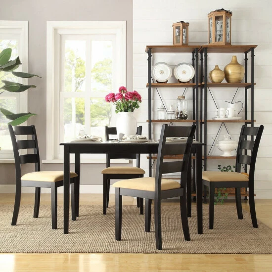 Best reviews of π Copper Grove Liebenwerda Black Window-back 5-piece Dining Set Black Ladder Back Chair π - Image 3