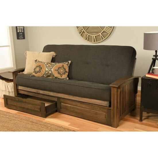 New π₯° Copper Grove Kostandovo Storage Futon In Rustic Walnut Finish With Linen Mattress Linen Aqua π