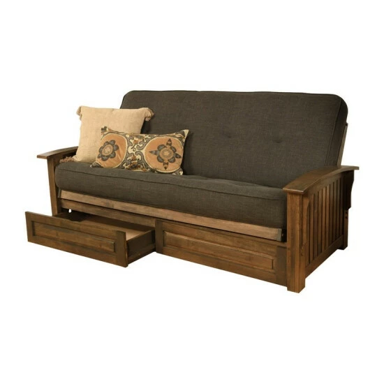 New π₯° Copper Grove Kostandovo Storage Futon In Rustic Walnut Finish With Linen Mattress Linen Aqua π - Image 3