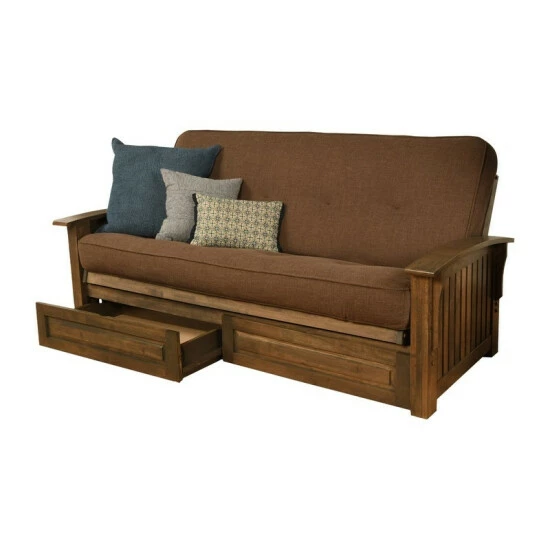 New π₯° Copper Grove Kostandovo Storage Futon In Rustic Walnut Finish With Linen Mattress Linen Aqua π - Image 5