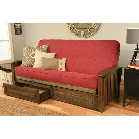 New π₯° Copper Grove Kostandovo Storage Futon In Rustic Walnut Finish With Linen Mattress Linen Aqua π - Image 6
