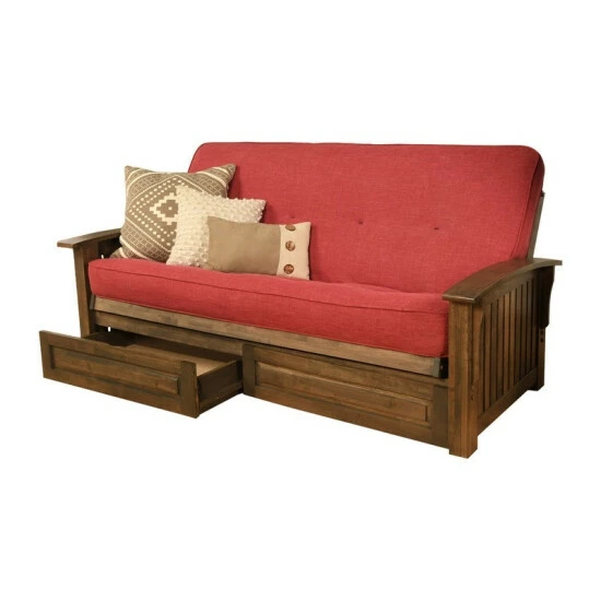 New π₯° Copper Grove Kostandovo Storage Futon In Rustic Walnut Finish With Linen Mattress Linen Aqua π - Image 7