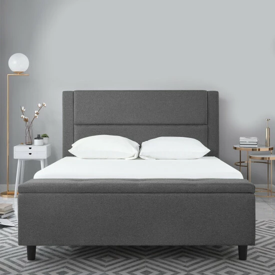 New β Copper Grove Krolevets Grey Fabric Platform Bed With Storage Ottoman 𧨠- Image 2